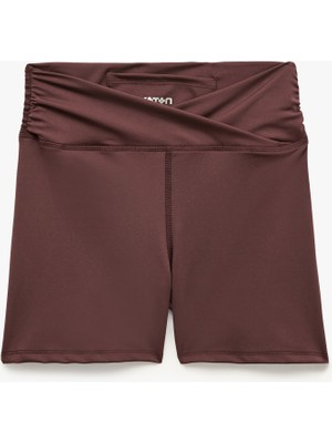 Koton Yüksek Bel Büzgülü Skinny Fit Spor Biker Tayt