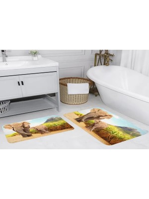 Vivense Dijital Baskı, Kaymaz Taban Ikili Banyo Paspası 100X60 + 60X50 cm  RVG5084