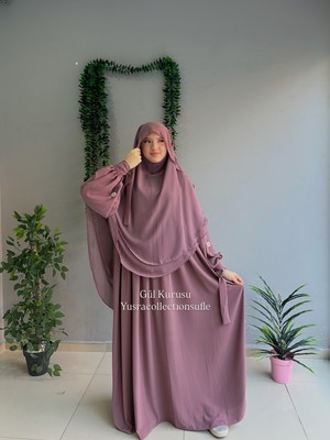 Yüsra Collection Papatya Nakışlı Liza Elbise ve Gölgeli Sufle 2”li Takım