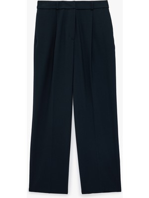 Koton Kadın Normal Bel Cepli Straight Fit Pantolon Viskon Karışımlı Orta Kalınlık Kumaş