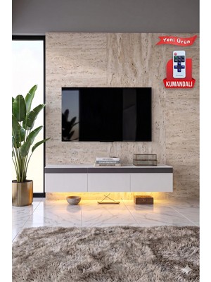 Dekozum Pureline Tech LED Işıklı Tv Ünitesi 180 cm - Modern Tv Sehpası - Beyaz