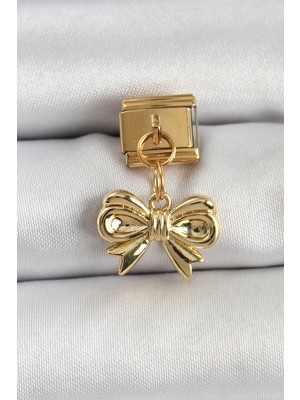 Alkasaz 316L Çelik Sallantılı Fiyonk Model Gold Renk Nomination Charm