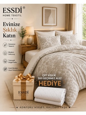 Essdi Home Tekstil Çift Kişilik Nevresim Takımı Beyaz - Bej Düz Desen 200 x 220 cm