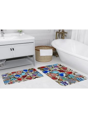 Vivense Dijital Baskı, Kaymaz Taban Ikili Banyo Paspası 100X60 + 60X50 cm  RVG5027