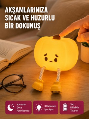 Marsilyan Pumpkin LED Gece Lambası Üç Kademeli Işık Ayarlı Yeni Nesil