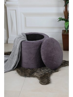 Dekozum Sandıklı Peluş Antrasit Çok Amaçlı Puf Koltuk