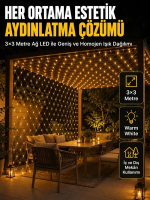 Alkasaz 3x3 Metre Ağ LED ile Bahçenize Sıcak ve Şık Aydınlatma