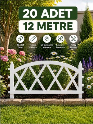 Dekozum Bahçeart Bahçe Çiti Plastik Dekoratif Bahçe Dekorasyon Çiti Bahçe Düzenleme Panel Çit Beyaz 20 Adet 12 Metre