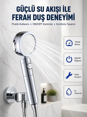 Alkasaz Şelale Sisi ve Masaj Özellikli Banyo Duş Başlığı