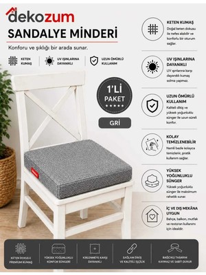 Dekozum Comfort Plus Sandalye Koltuk Minderi 40X40 Bağcıklı Fermuarlı Yıkanabilir Balkon Bahçe Minderi Tekli