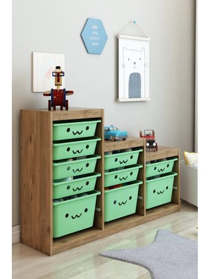 Dekozum Kids 10 Sepetli Gülücüklü Oyuncak Dolabı Oyuncak Organizer Oyuncak Box Kutusu