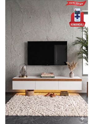 Dekozum Pureline Tech LED Işıklı Tv Ünitesi 180 cm - Modern Tv Sehpası - Beyaz