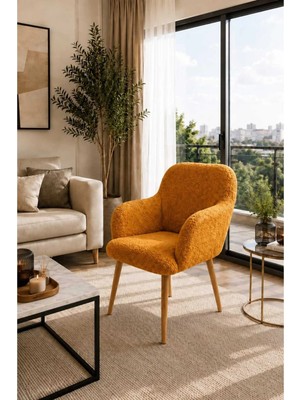 Dekozum Loren Berjer Koltuk Tekli Çay Seti Koltuk Salon Bahçe Balkon Koltuk Teddy Kumaş Turuncu