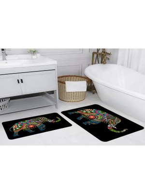 Vivense Dijital Baskı, Kaymaz Taban Ikili Banyo Paspası 100X60 + 60X50 cm  RVG5153