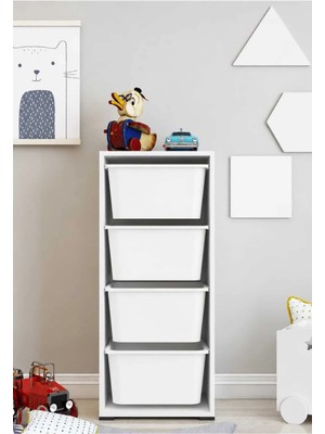 Dekozum Joybox 4 Large Sepetli Dolap Çok Amaçlı Dolap Oyuncak Dolabı Oyuncak Organizer Oyuncak Saklama Beyaz