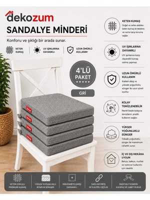 Dekozum Comfort Plus Sandalye Koltuk Minderi 40X40 Bağcıklı Fermuarlı Yıkanabilir Balkon Bahçe Minderi 4 Lü