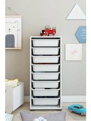 Dekozum Kids 8 Sepetli Oyuncak Dolabı Organizer Saklama Depolama Box Beyaz Beyaz