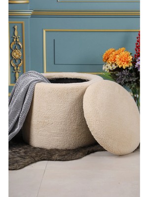 Dekozum Sandıklı 45 x 45 cm Peluş Krem Kumaşlı Çok Amaçlı Puf Koltuk