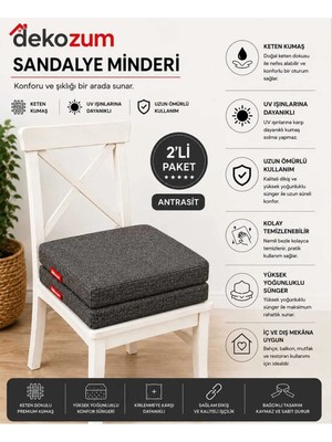 Dekozum Comfort Plus Sandalye Koltuk Minderi 40X40 Bağcıklı Fermuarlı Yıkanabilir Balkon Bahçe Minderi 2 Li