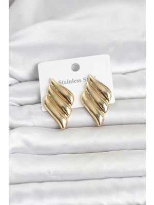 Alkasaz 316L Çelik Gold Renk Motif Model Kadın Küpe