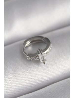 Alkasaz 316L Çelik Gümüş Renk Zirkon Taşlı Tragus Piercing