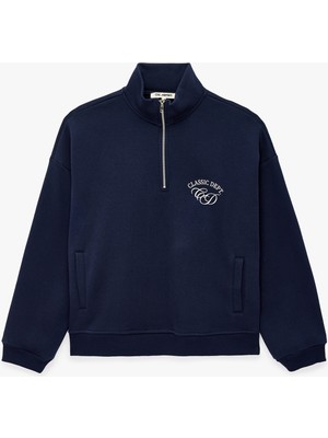 Koton Şardonlu Rahat Kalıp Cep Detaylı Arkası Baskılı Yarım Fermuarlı Sweatshirt
