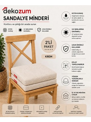 Dekozum Comfort Plus Sandalye Koltuk Minderi 40X40 Bağcıklı Fermuarlı Yıkanabilir Balkon Bahçe Minderi 2 Li