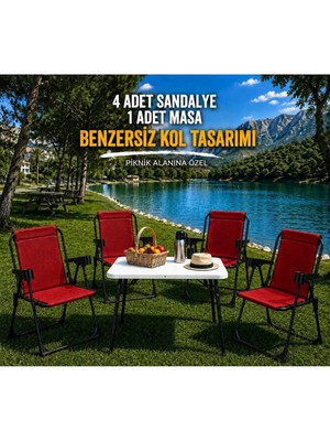 Dekozum Holiday Kamp Seti Kamp Sandalyesi Kamp Masası Katlanır Kamp Piknik Seti 4 Sandalye 1 Masa