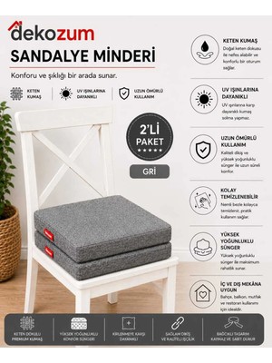Dekozum Comfort Plus Sandalye Koltuk Minderi 40X40 Bağcıklı Fermuarlı Yıkanabilir Balkon Bahçe Minderi 2 Li