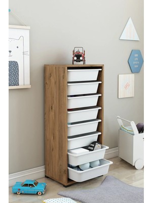Dekozum Kids 8 Sepetli Oyuncak Dolabı Organizer Saklama Depolama Box Çam-Beyaz