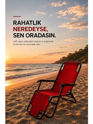 Dekozum Vento Şezlong Kamp Sandalyesi Katlanır Taşınabilir Şezlong Rejisör Koltuk Kırmızı