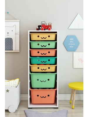 Dekozum Kids 7 Sepetli Gülücüklü Oyuncak Dolabı Oyuncak Kutusu Oyuncak Saklama Box
