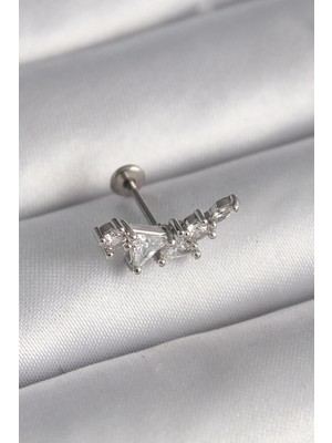 Alkasaz 316L Çelik Gümüş Renk Zirkon Taşlı Tragus Piercing