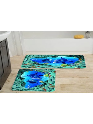 Vivense Dijital Baskı, Kaymaz Taban Ikili Banyo Paspası 100X60 + 60X50 cm  RVG5037