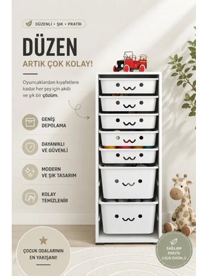 Dekozum Candy 2 Large 5 Dar Gülücüklü Oyuncak Dolabı Çok Amaçlı Dolap Oyuncak Kutusu Oyuncak Box