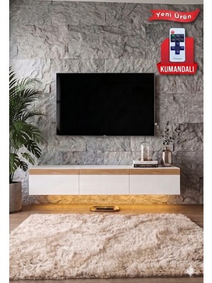 Dekozum Pureline Tech LED Işıklı Tv Ünitesi 180 cm - Modern Tv Sehpası - Beyaz