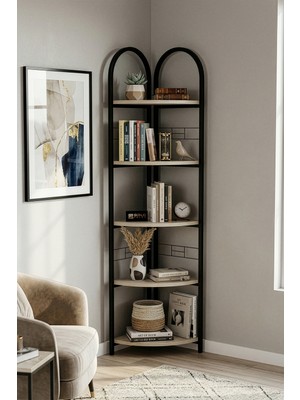 Bezos Metal Çiçeklik Kitaplık Bej 151 cm
