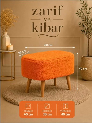 Dekozum Dublin Etna Nil Peluş Krem Çok Amaçlı Dekoratif Puf Koltuk 30X60 Oval Puf
