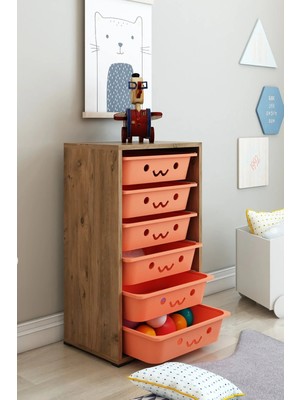 Dekozum Kids 6 Sepetli Çok Amaçlı Dolap, Mutfak Dolabı, Çocuk Oyuncak Dolabı, Oyuncak Organizer
