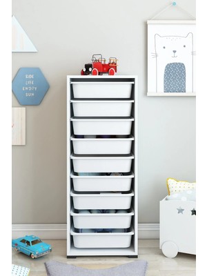 Dekozum Kids Oyuncak Dolabı Çok Amaçlı Dekoratif Oyuncak Box Sepetli Dolap 9 Sepetli
