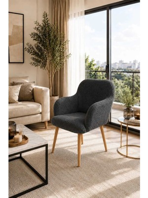Dekozum Loren Berjer Koltuk Tekli Çay Seti Koltuk Salon Bahçe Balkon Koltuk Teddy Kumaş Antrasit