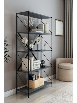 Dekozum Stone Metal Kitaplık Ofis Kitaplık Çok Amaçlı Dekoratif Raf Stand 150 cm