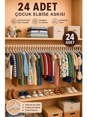 Dekozum Mini Smile Bebek Askısı Çocuk Askısı Elbise Akısı Tişört Gömlek Dolap Askı Beyaz 24 Adet
