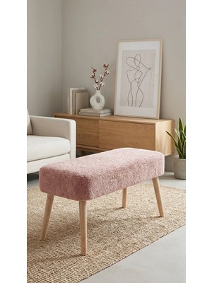 Dekozum Pufly Peluş Çok Amaçlı Dekoratif Puf Koltuk Dekoratif Puf Gülkurusu 30X60 cm Oval Puf