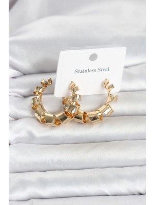 Alkasaz 316L Çelik Gold Renk Spiral Halka Kadın Küpe