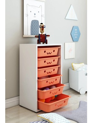 Dekozum Kids 6 Sepetli Gülenyüzlü Oyuncak Dolabı Organizeri Oyuncak Kutusu Oyuncak Box