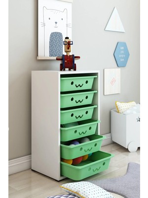 Dekozum Kids 6 Sepetli Gülenyüzlü Oyuncak Dolabı Organizeri Oyuncak Kutusu Oyuncak Box