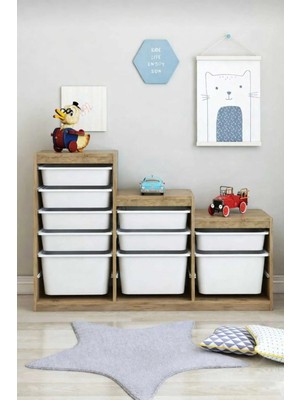 Dekozum Kids 10 Sepetli Gülücüklü Oyuncak Dolabı Oyuncak Organizer Oyuncak Box Kutusu