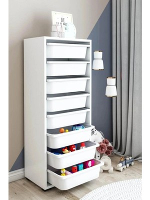 Dekozum Kids Oyuncak Dolabı Çok Amaçlı Dekoratif Oyuncak Box Sepetli Dolap 8 Sepetli
