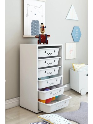 Dekozum Kids 6 Sepetli Gülenyüzlü Oyuncak Dolabı Organizeri Oyuncak Kutusu Oyuncak Box